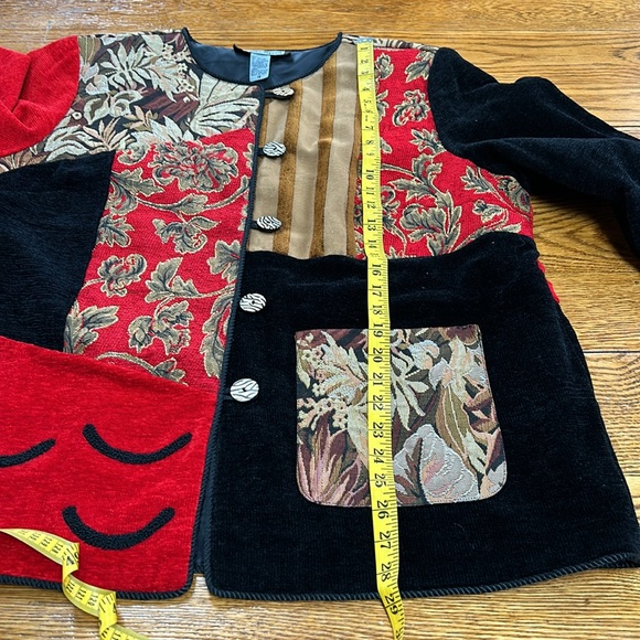 Indigo Moon vintage jacket. Size 1X. Red, black, gold tapes/chenille pattern. - Picture 12 of 13